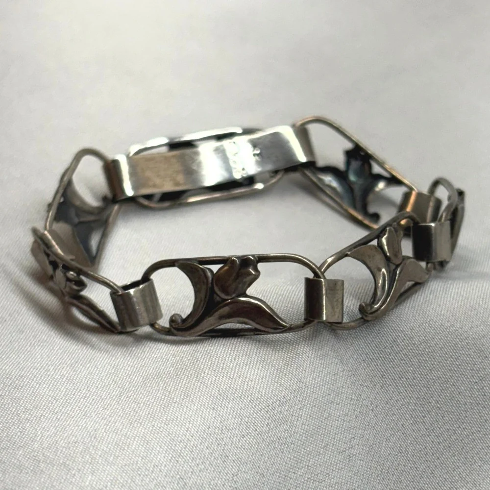Harry Eiler Link Bracelet Unisex 7.25in Silver Good Art Nouveau Skonvirke 830S